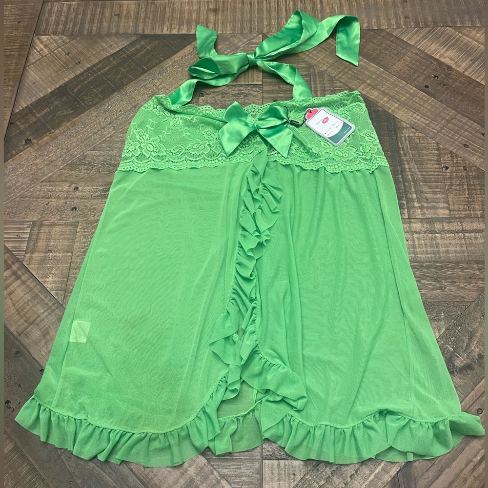 Women’s Green Lace & Ruffle Halter Babydoll Nightdress